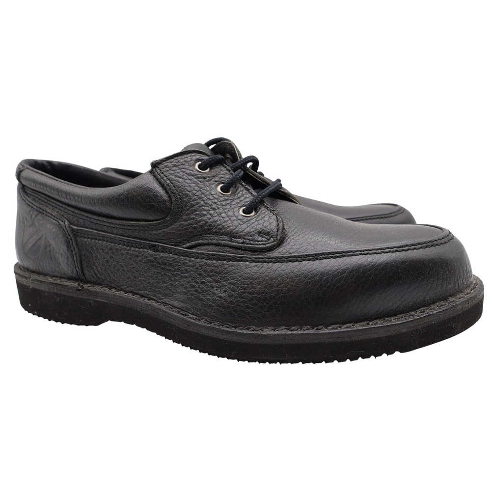 Rucks Work Shoes Mens 10 Black Leather Vintage Steel Toe Oxford W4570 NOS